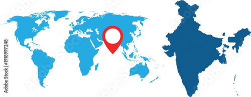 World map with highlighted India location pin travel destination concep
