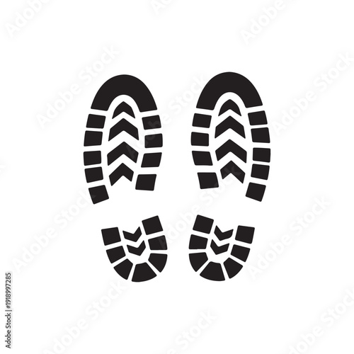 Pair of muddy boot prints icon silhouette vector illustration design on white background.