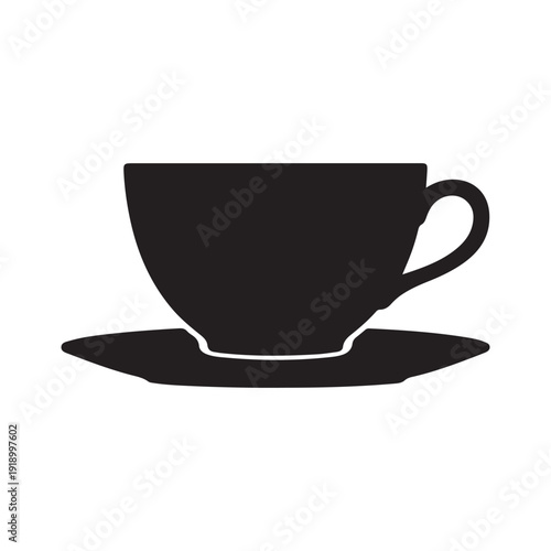 A single porcelain coffee cup and tea mug with a ceramic saucer are isolated on white, providing an empty cafe beverage object for a breakfast drink