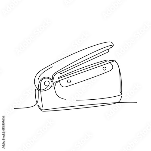 Minimalistic line illustration of a lid sealer isolated on a white background, showcasing sleek design and simplicity
