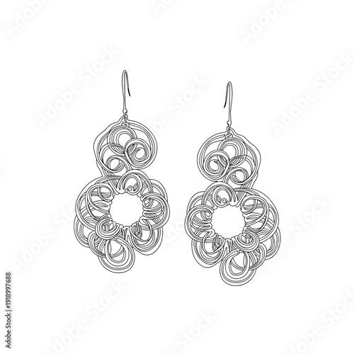 Elegant crochet earrings with intricate swirls isolated on a pristine white background, showcasing delicate craftsmanship and artistic design
