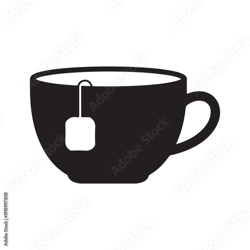 A single ceramic mug of hot black coffee and porcelain cups of tea with a spoon sit isolated on a white background as a breakfast beverage objects