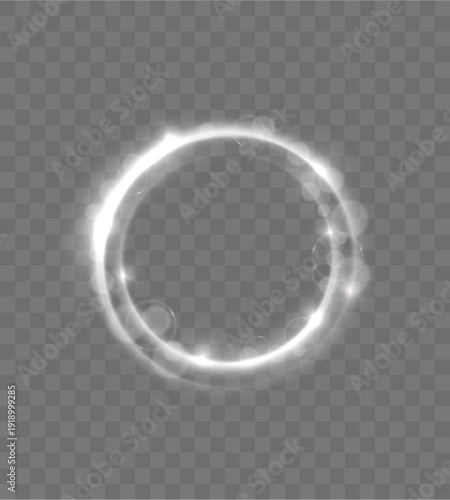 Round luminous frame with glittering dust creates magical effect. Floating ring suits overlays and banners.