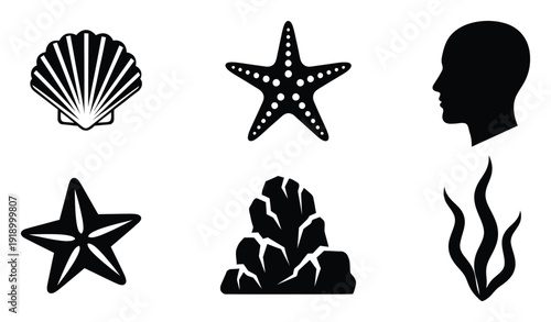 Collection of Marine Life and Human Silhouette