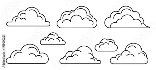Collection of stylized cloud in a simple line style
