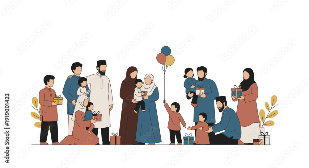 Obraz premium A diverse group of people gather together, celebrating a special occasion with joy and balloons, in a festive atmosphere from a straightforward view.