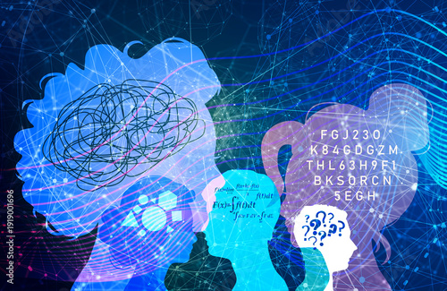 Wallpaper Mural Neurodiversity in men. Logic. Thinking brain. Brainstorming. People with different skills, mindsets or psychological features. Abstract human head profile. Differences in personality characteristics. Torontodigital.ca