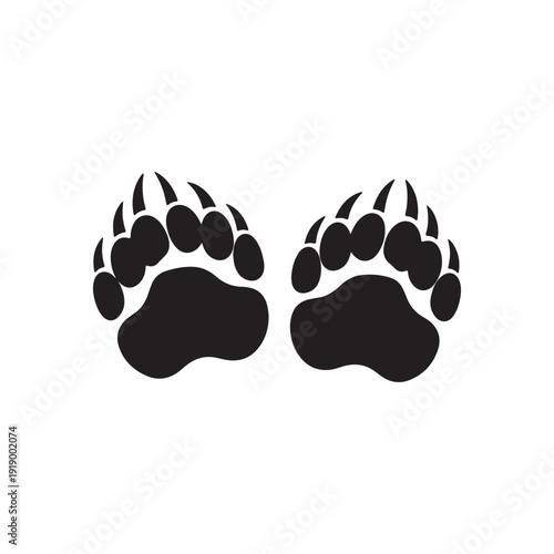 Pair of grizzly bear paw prints silhouette icon vector illustration design on white background.