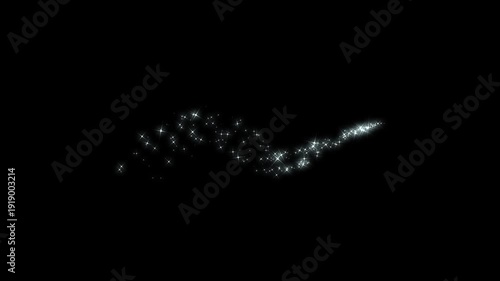 2D glitter star sparkle animation, white stars and bokeh lights sparkle, magic sparkles glitter line stars, pixie dust path, magic line dust, cartoon glitter on black screen background. 4k