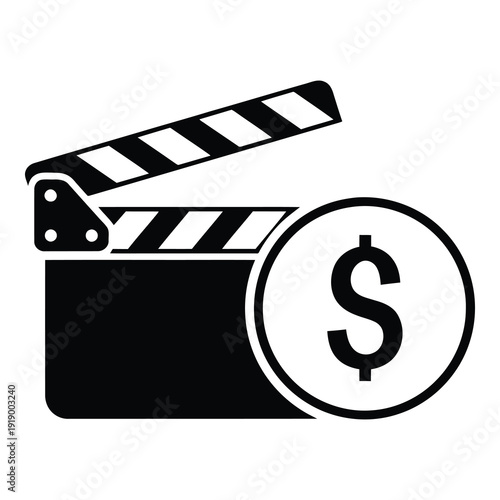 Film clapper board with dollar sign icon for movie production cost concept icon