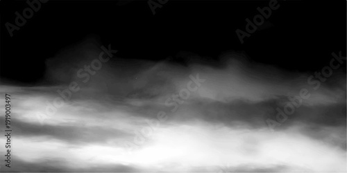 Storm background with gray clouds. Isolated white fog on the black background, smoky effect for photos and artworks. Abstract smoke texture frame over black background. Dark Cloudy Smoke Texture High-