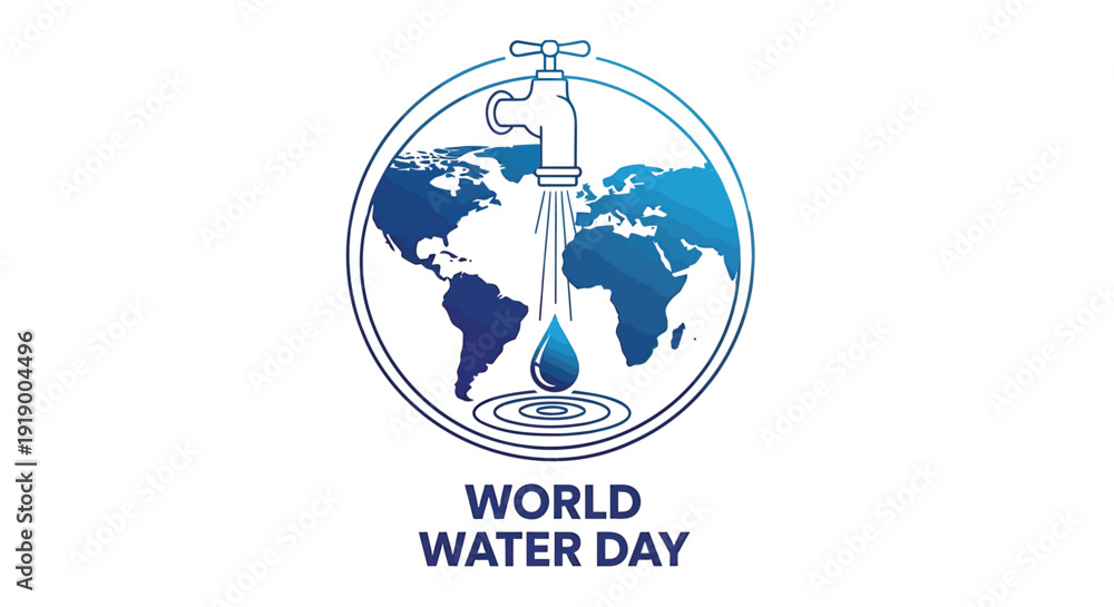 Fototapeta premium World Water Day vector icon with globe and faucet, symbolizing global water conservation.
