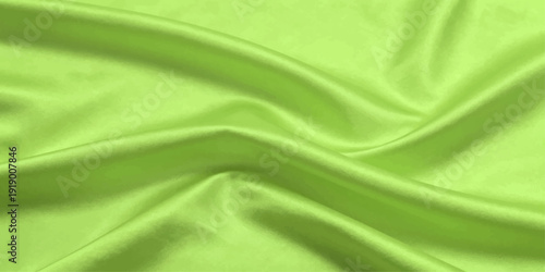 Fresh Green Silk Fabric Wave Background with Smooth Satin Folds, Soft Draped Texture and Shine