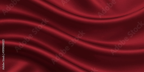 Dark Maroon Satin Silk Fabric Background with Smooth Folds, Elegant Waves and Luxury Texture