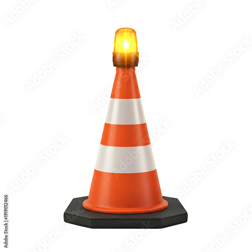Orange Traffic Safety Cone with Amber Warning Beacon Light