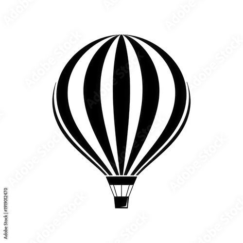 Simple Black and White Striped Hot Air Balloon Icon, minimalist transparent render
