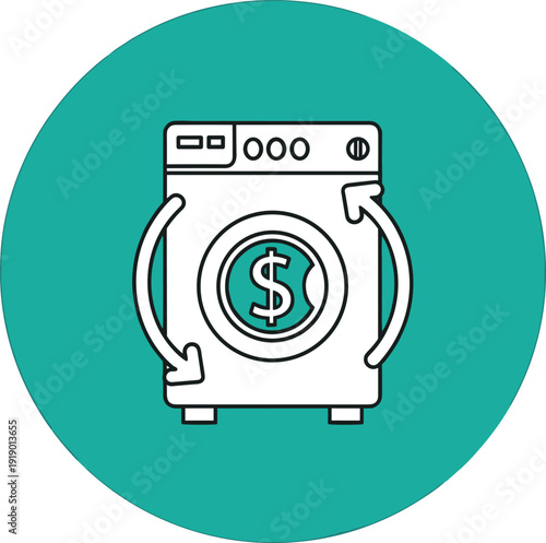 Money laundering icon washer machine with dollar sign inside and circular arrows