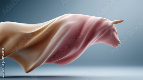 Bull's Enshroud: An abstract display, featuring a bull sculpted and draped in delicate fabric, symbolizes strength, resilience, and the subtle dance between form and material.