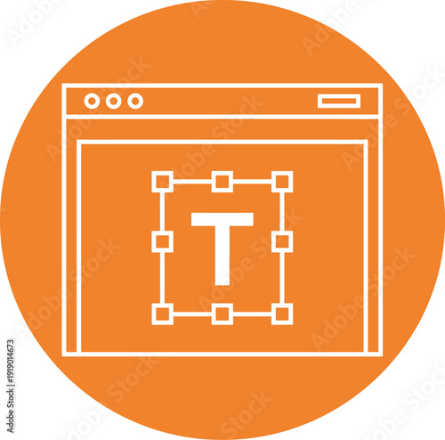 Graphic software desktop interface with edit text tool in rectangle with control points symbol concept