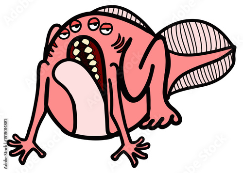 A mutated salamander monster that turns into a scary pink one for Halloween.