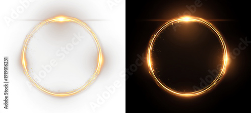 Fotografía Premium Gold Glowing Round Frame with Shiny Glitter and Halo Light PNG
