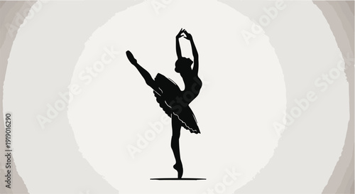 Graceful ballerina silhouette in elegant pose on stage with soft lighting
