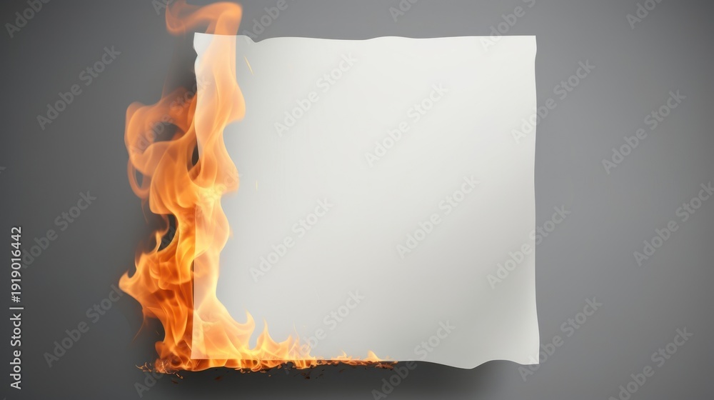 Fototapeta premium Burnt white paper edge fire flames effect.