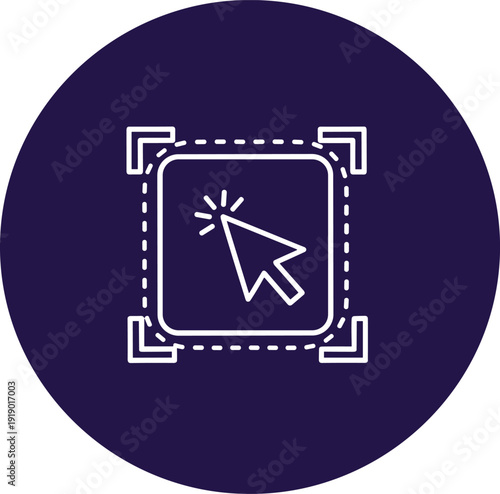 Cursor arrow selecting a square with dotted lines in a dark purple circle