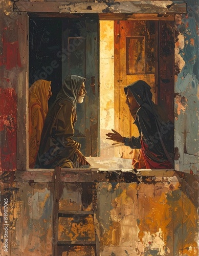 conversation in the room outside the window