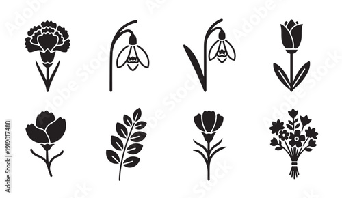 Collection of Floral Icons and Silhouettes Botanical Line Art Vector Graphics