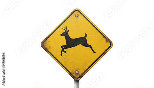 Rusty Vintage Deer Crossing Warning Road Sign