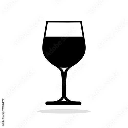 Black silhouette icon of a classic long-stemmed glass, half-filled with a drink. A concise vector illustration symbolizing restaurant service, wine tasting, or celebration.