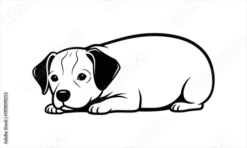 Cute Puppy Dog Lying Down in Black and White Illustration