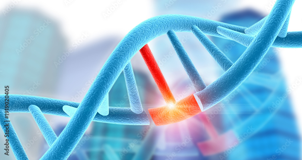 Εκτύπωση καμβά 3D medical illustration of a double helix DNA strand featuring glowing segments to represent genetic mutations and sequence alterations