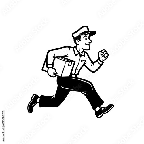 Delivery Man Running With Package Fast Service.