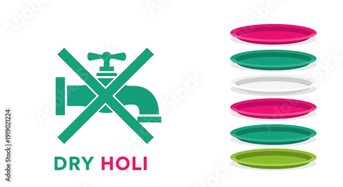 Dry holi festival colors logo with faucet and powder piles