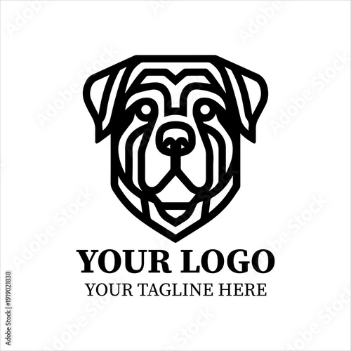 Dog Head Shield Logo Vector  – Modern Guard Dog Mascot Line Art Emblem Collection