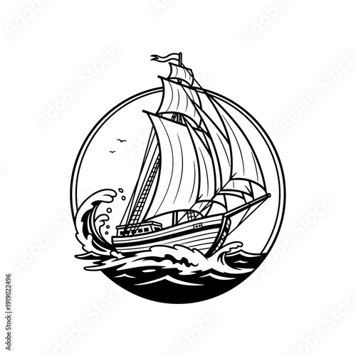 Vintage Sailing Ship Navigating Through Rough Seas.