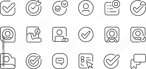 Collection of minimalist line icons representing various user interface elements