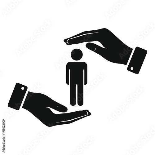 Two hands protecting a human figure from above and below icon