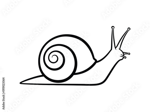 Simple Line Drawing of a Snail Crawling Slowly on a White Background