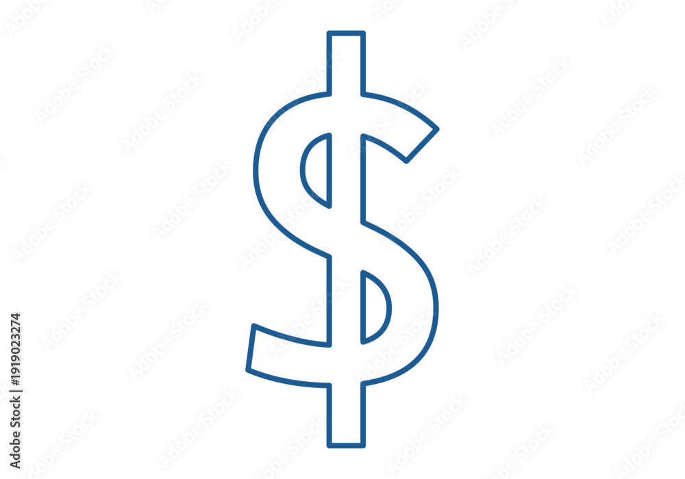 Obraz premium Símbolo de dólar azul con contorno lineal 