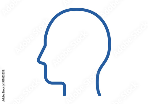 Icono de perfil de cabeza humana con trazo lineal azul 