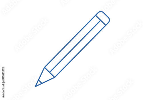 Icono lápiz clásico con goma de borrar en ángulo con contorno azul