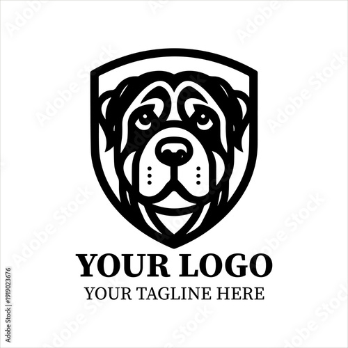 Dog Head Shield Logo Vector  – Modern Guard Dog Mascot Line Art Emblem Collection