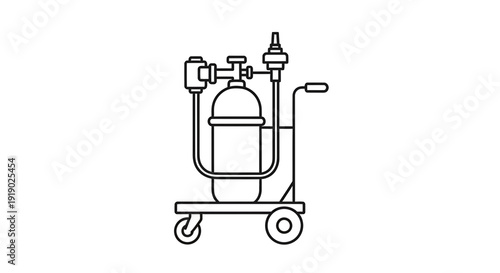 Medical Oxygen Tank Cart with Regulator - Line Art Icon