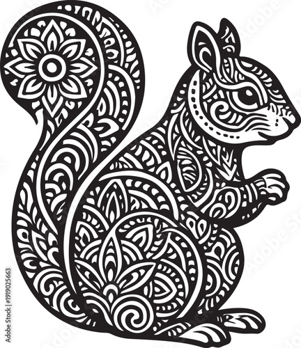 Squirrel Mandala Design Silhouette Vector Illustration Art