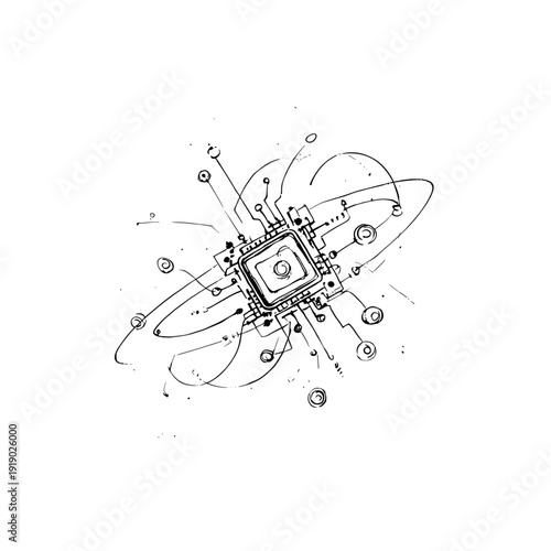 Minimal Quantum Computing Chip Circuit Illustration