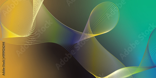 Yellow LimeGreen Chocolate and MediumBlue abstract shape grainy gradient background with black backdrop and noisy texture wide banner poster header design