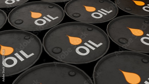 Schilderij op canvas 3d black barrels. Computer generated render